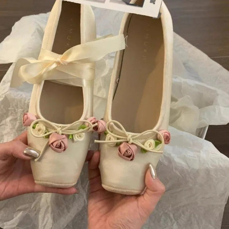 LBSFY -Women Flats Bow Marie Janes Shoes Elegant Wedding Shoes Lolita Dress Square Toe Shoes Designer Walking Shoes Female Zapatos