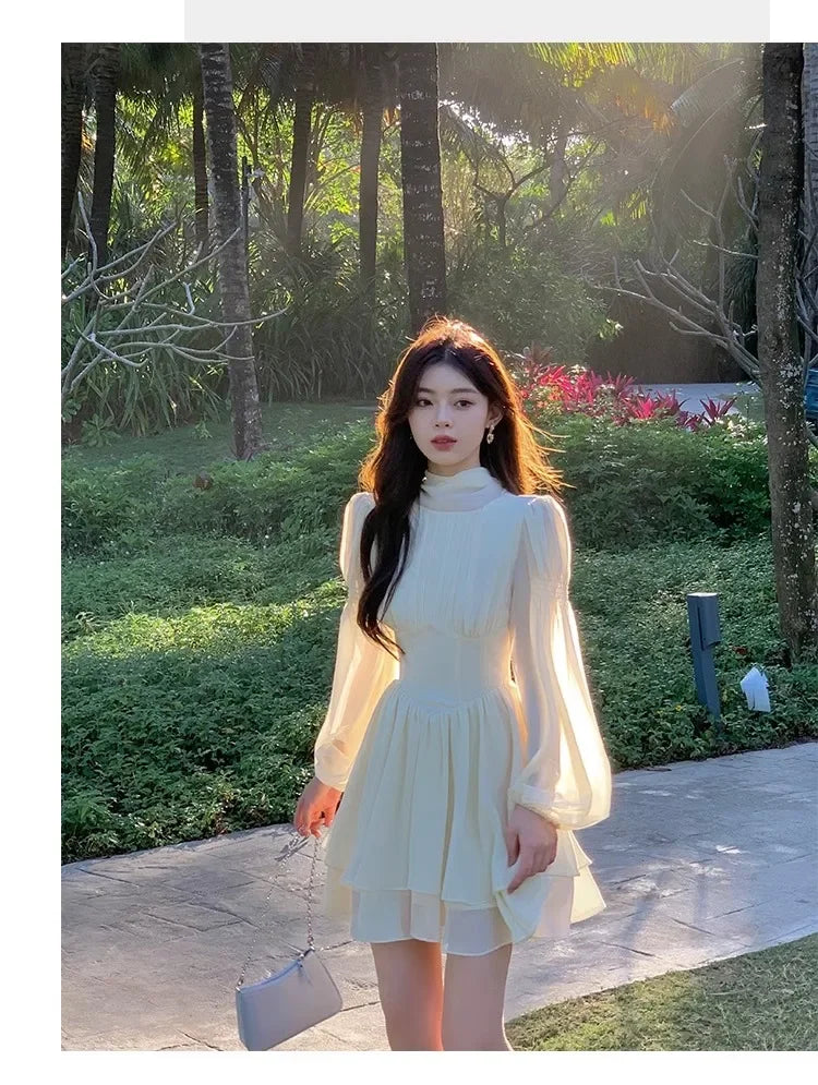 LBSFY -Elegant Long Sleeve Evening Dresses for Women Spring Slim Lace Up A-Line Party Prom Casual Dress Fashion French Female Clothing