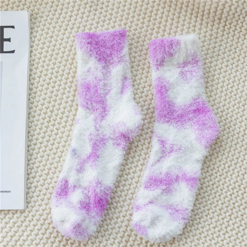 Lbsfy Socks Women Tie-dye Socks Ladies Warm Knee Winter Printing Thickened Coral Mink Fleece Girls Gift Hip Hop Floor Socks Stockings