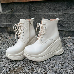 LBSFY  -  Fashion Short Boots Women's New High Quality Genuine Leather Round Head Tall White Thick soled Shoes Flat Bottom Boots