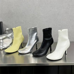 LBSFY -Spring Autumn SEXY Round Toe Women Ankle Boots Concise Thin High Heels Shoes Fashion Side Zipper Short Booties
