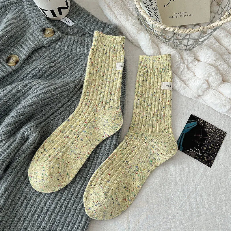 Lbsfy Wool Socks For Women Japanese Style Girls Loose Socks Wool Warm Dot yarn Casual Simple Casual Striped Female Thick Socks Soft