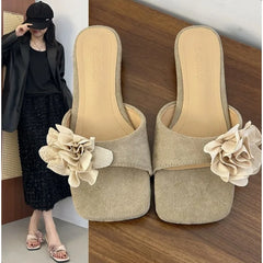 LBSFY -Women French Flowers Slippers Summer Slides Open Toe Flat Casual Shoes Leisure Sandal Female Vacation Beach Flip Flops