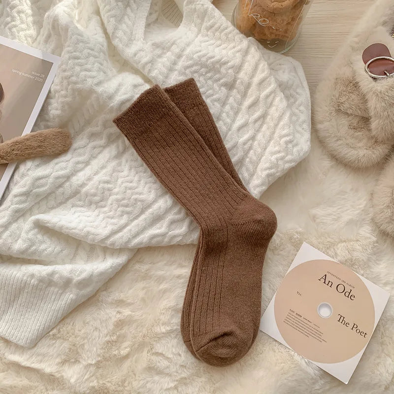 Lbsfy Cashmere Mid-calf Socks Women Korean Style Thickened Japanese Thermal Insulation Retro Wool Long Socks Autumn Winter