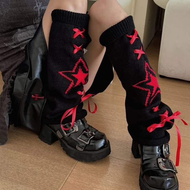 Lbsfy Streetwear Boot Cuffs Fashion Women Knitted Leg Warmers Autumn/Winter Leg Socks Female Y2K Bow Foot Covers Girls Punk Stockings