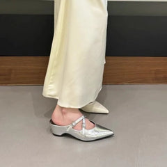 LBSFY -New Style Elegant Leather Sandals Women Sexy Pointy Toe Cross Strap Design Slide Sandals Luxury Party Dress Heel Sandalias