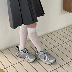Lbsfy Women Stacking Socks Soild Color Thin Calf Long Socks Summer Autumn Vertical Stripe 스타킹d Stockings Ins Style Korean Y2k Cotton