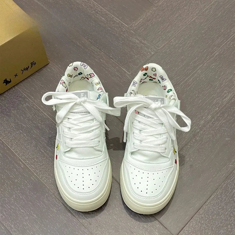 LBSFY  -  Simplicity Womens Sports Shoes Fashion Print Women Sneakers Casual Versatile Pu Leather White Niche Female Sneakers