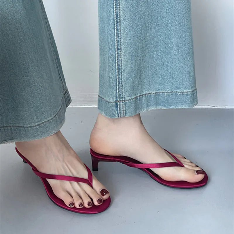 LBSFY -Summer Thin High Heel Women Slipper Fashion Narrow Band Slip On Ladies Flip Flop Outdoor Dress Sandal Slides Shoes Muje