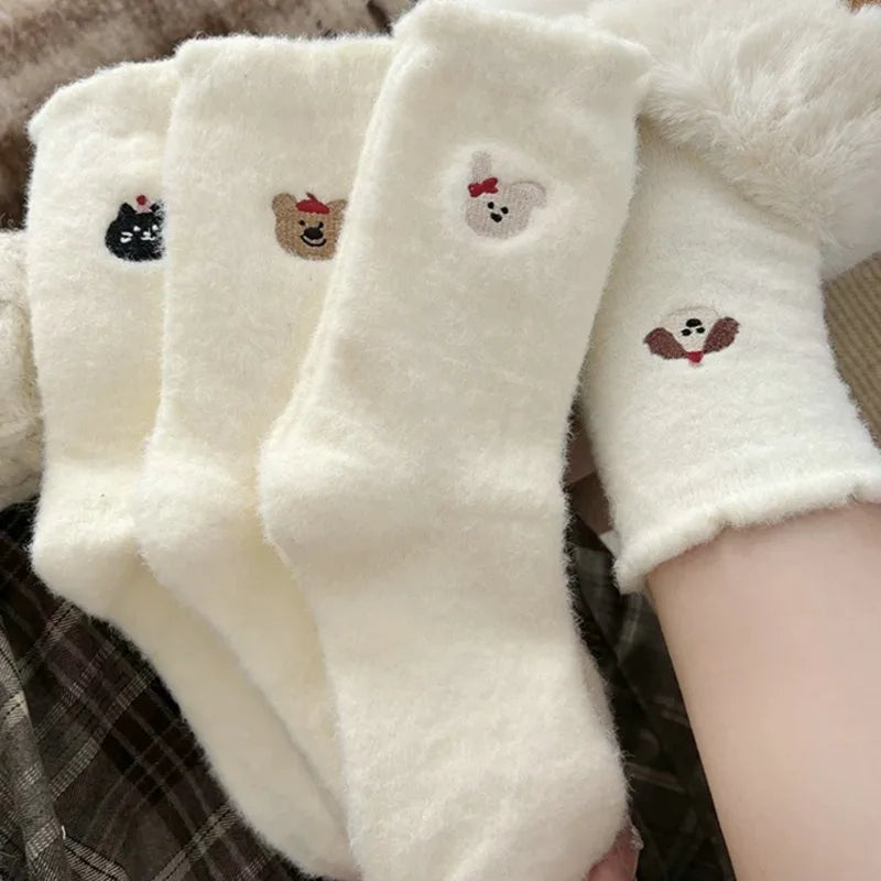 Lbsfy 1/3pairs Cute Mink Fleece Soft Socks for Women Winter Warm Thicken Coral Plush Socks Thermal Snow Home Sleep Floor Kawaii Sock