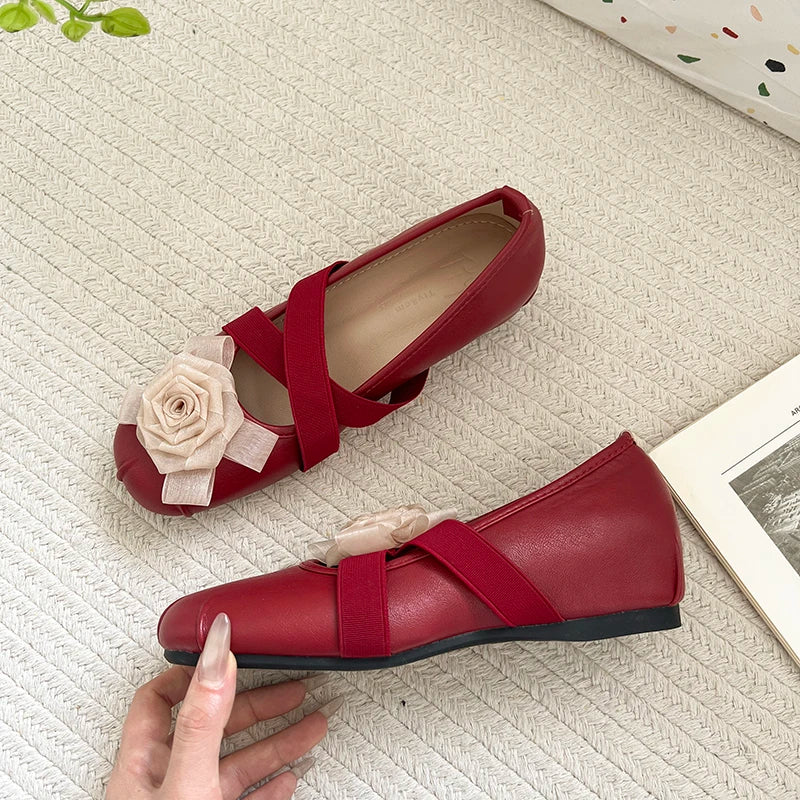 LBSFY -Spring Flower Women Flats Shoes Round Toe Ladies Casual Ballet Style Shoes Eelgant Leather Shoes