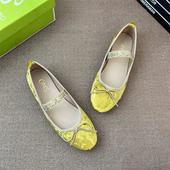 LBSFY  -  Velvet Ballet Flats Shoes for Women Star Decor Elegant Bow Mary Janes Shoes Soft Leopard Print Loafers Ladies Shoes on Offer