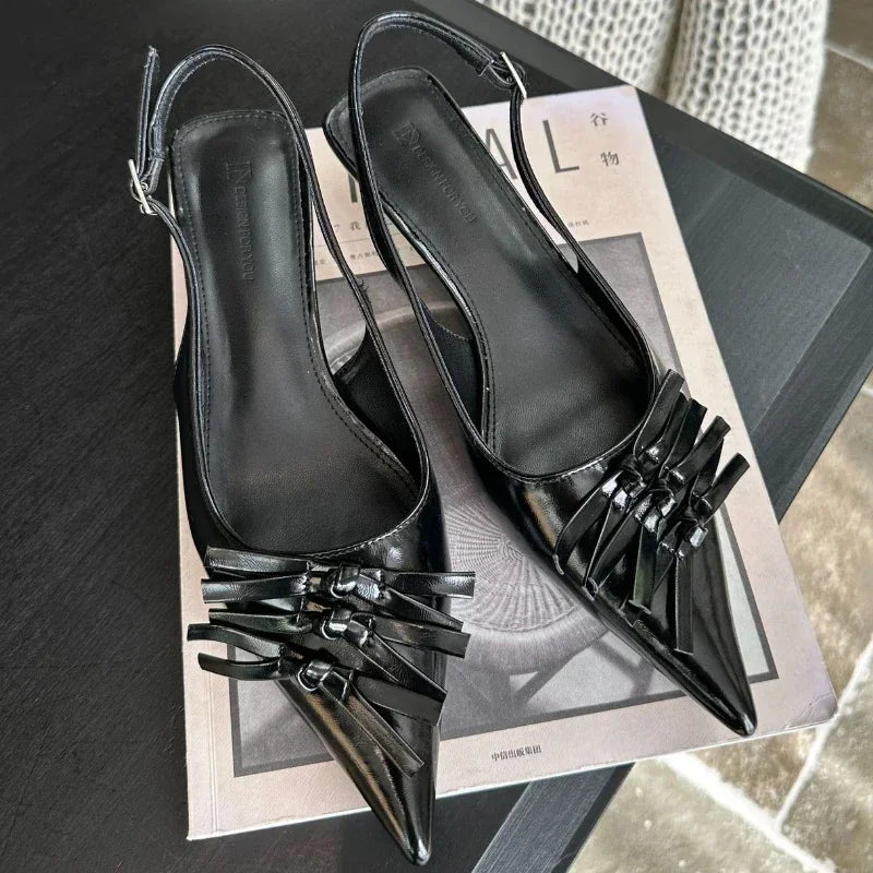 Lbsfy Bowknot Designer Kitten Heel Sandals Women Summer Elegant High Heels Female Shallow Pointed Toe Pumps Dress Shoes Women