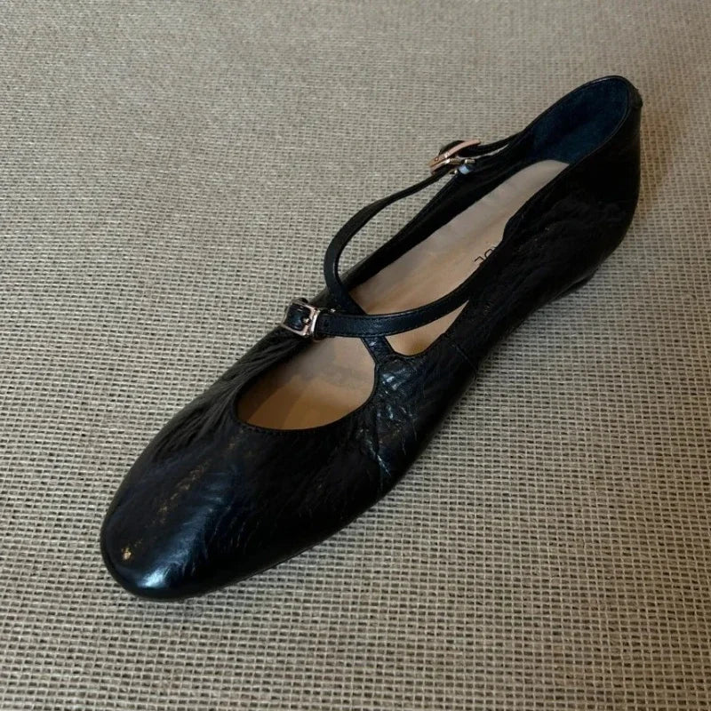 LBSFY  -  Brand Round Toe Flat Ballet Shoes Women Retro Soft Sole Mary Jane Shoes Cross-tied Comfy Low Heel Dress Shoe Casual Mules Shoes