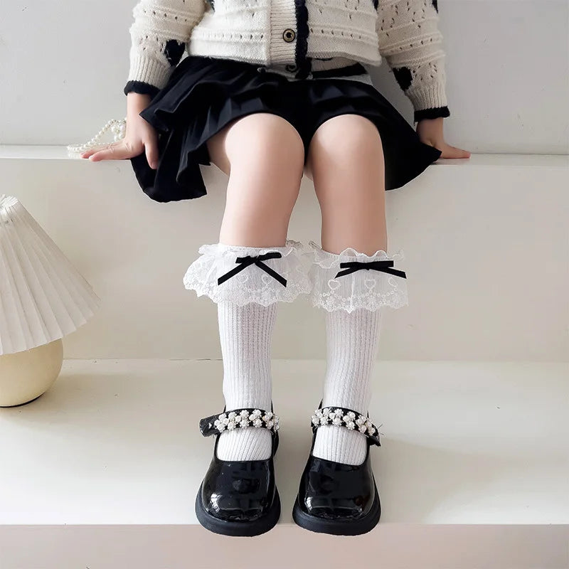 Lbsfy Autumn Girl Lolita Sweet Lace Bowknot Socks Classic Long Children Lacework Socks Vintage Soft Cute Fashion Elasticity Stockings