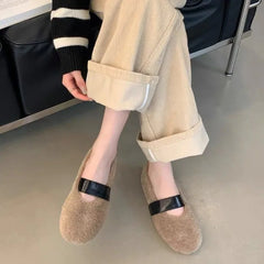 LBSFY -New Women Ballet Laofer Flat Shoes Fashion Shallow Slip on Ladies Fur Mary Jane Shoes Soft Outdoor Granny Shoes Zapatos Mujer