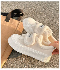 LBSFY  -  Winter Women Breathable Warm Sneakers White Wool Shoes Thick Heel Plaid Sneakers Casual Running Platform Y2K Lolita Shell Shoes