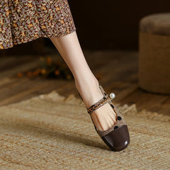LBSFY  -   New Mary Jane Women Shoes LEISURE Retro Buckle Shallow Pumps Square Toe Thick Heel Shoes Woman Zapatos De Mujer Spot Pearl