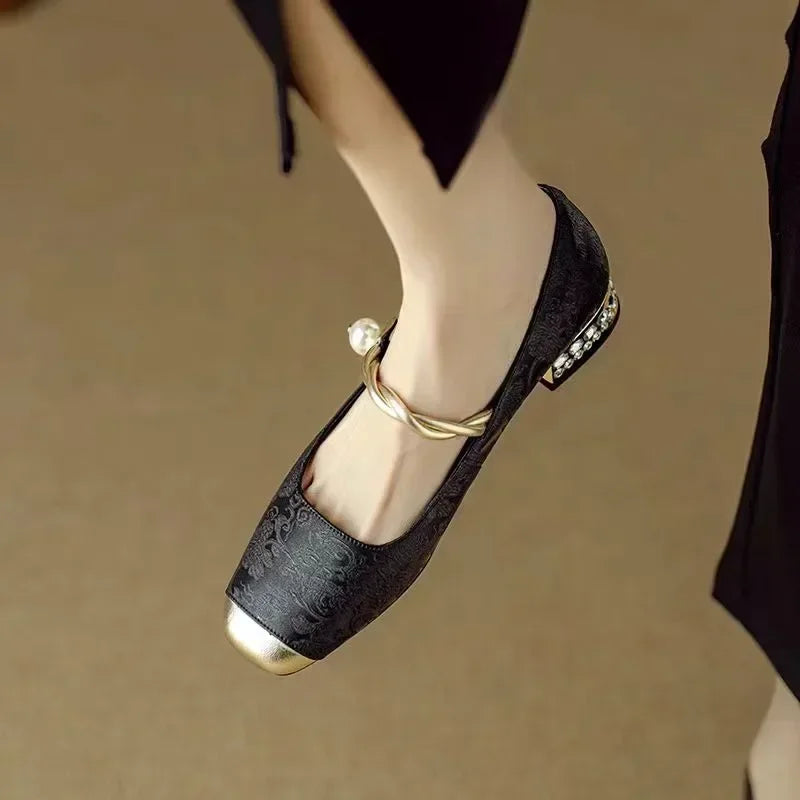 LBSFY -Shoes Female Fashion Square Toe Women's Pumps Autumn Shallow Mixed Colors Outdoor Casual Chunky Heels Office Ladies Shoes