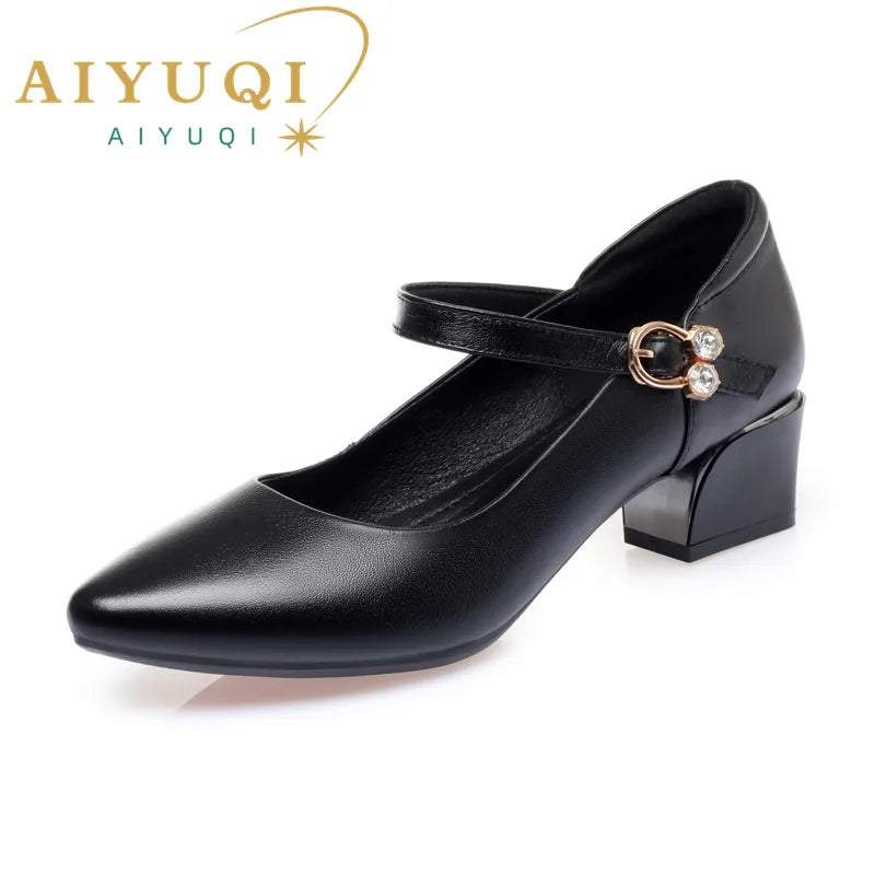LBSFY  -  Women Spring Shoes Mid Heel 2025 Genuine Leather Women Commuter Shoes Round Toe Shallow Mouth Large Size 41 42 43 Women's Shoes