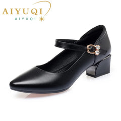 LBSFY  -  Women Spring Shoes Mid Heel 2025 Genuine Leather Women Commuter Shoes Round Toe Shallow Mouth Large Size 41 42 43 Women's Shoes