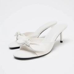 LBSFY -Women Summer New Luxury Brand White High Heel Sandals Versatile Simple Slim Heel Sandals Slippers