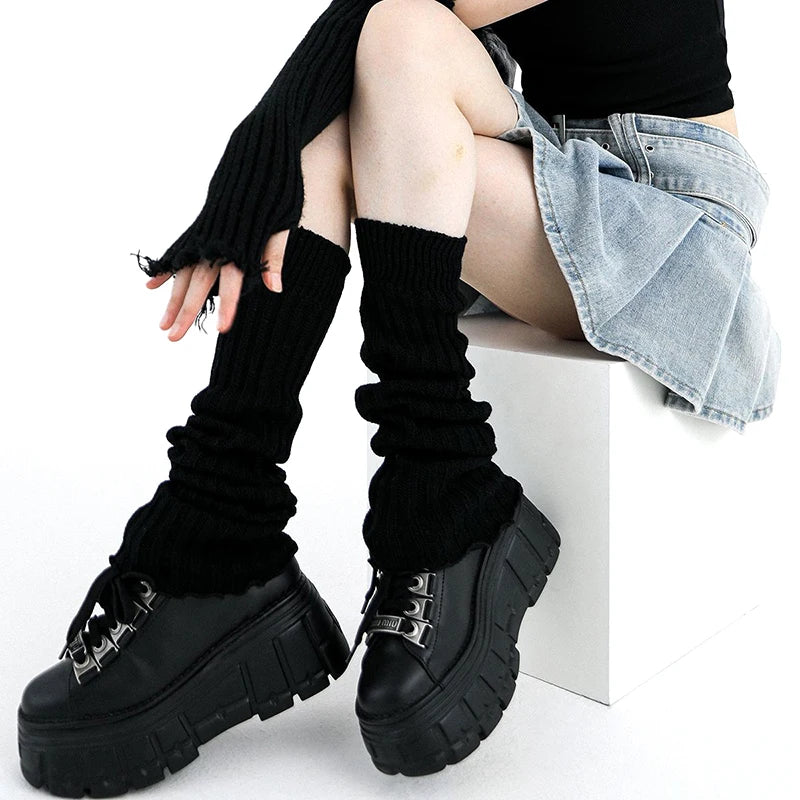Lbsfy 1Pair JK Lolita Leg Warmer Women's Autumn Winter Knitted Foot Cover Long Socks White Y2K Punk Gothic Crochet Socks Boot Cuffs