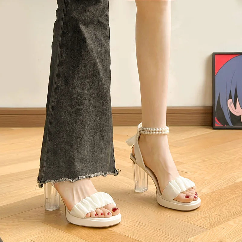 LBSFY -Summer High Heels Women's Shoes, Summer New High Heel Crystal Pearl Roman Sandals,fashion Campus Street Style Women's Shoes