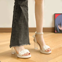 LBSFY -Summer High Heels Women's Shoes, Summer New High Heel Crystal Pearl Roman Sandals,fashion Campus Street Style Women's Shoes