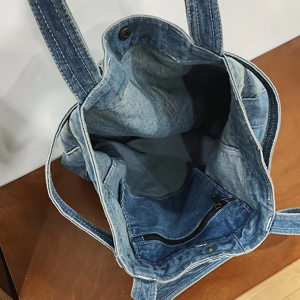 LBSFY -Casual Handbag Large Capacity Denim Tote Bag Fashion Everything High Appearance Level Shoulder Bag Commuter Underarm Bag