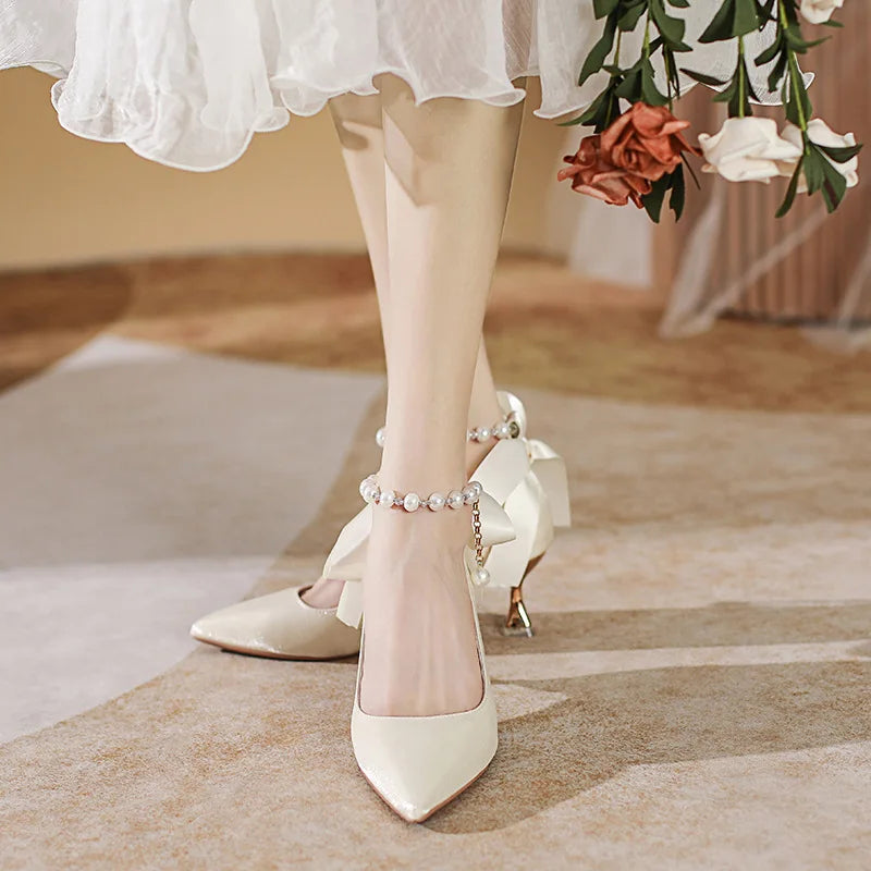 LBSFY  -  Size 34-43 Low Heel Wedding Shoes Women Pointed Toe Party Shoes Point Toe