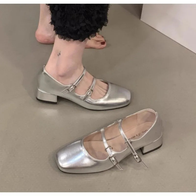 LBSFY -New Women's Mary Jane Shoes for Women Retro Medium Heel Women's Single Fashion Gloss Soft Comfort Ballet Shoes Zapatos Mujer