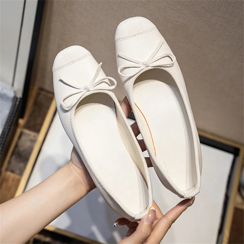 LBSFY -Breathable Silk Ballerinas Ballet Flats Women Summer Autumn Slip On Loafers Square Toe Bowknot Flat Casual Shoes