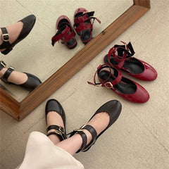 LBSFY  -  BIG Size 43 Designer Narrow Band Buckle Strap Women Flats Shoes Fashion Round Toe Party Dress Ladies Shoes