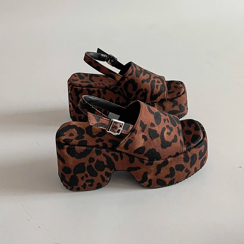 LBSFY  -Summer Fashion Leopard Print Open Toe Sandals Women Punk Style Platform Wedges Heels Party Shoes