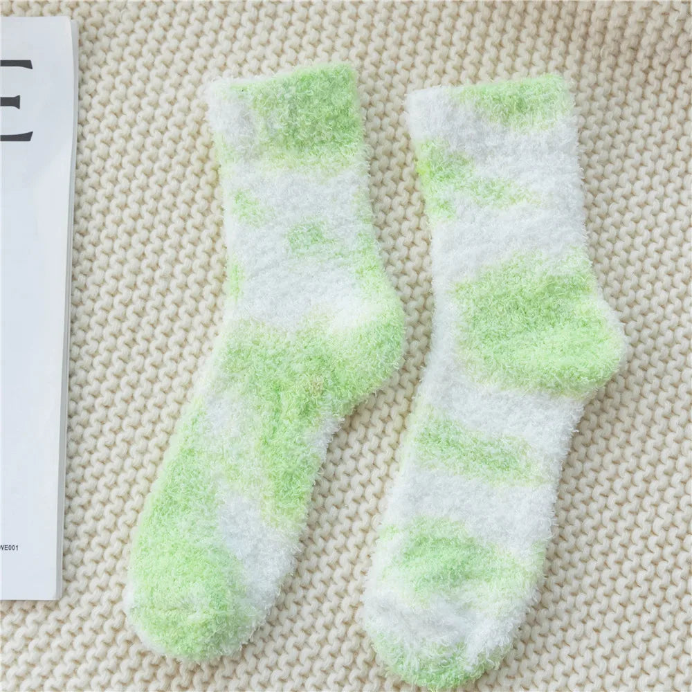 Lbsfy Socks Women Tie-dye Socks Ladies Warm Knee Winter Printing Thickened Coral Mink Fleece Girls Gift Hip Hop Floor Socks Stockings