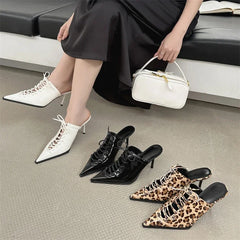 LBSFY -Fashion Pointed Toe Woman Slippers Pumps Design Leopard Print Thin Low Heels Ladies Mules Slides Shoes Zapatos De Mujer