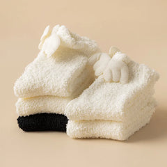 Lbsfy Wing Woman Sock Thicken Crew White Black Cotton Soft Coral Fleece Kawaii Cute Hosiery Autumn Winter Warm Casual Ladies Stockings