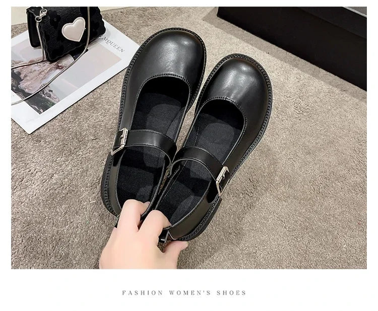 LBSFY -Women's Spring/Summer/Autumn New British Academy Style Low Heel Round Toe Mary Jane Single Shoes with Small Leather Shoes