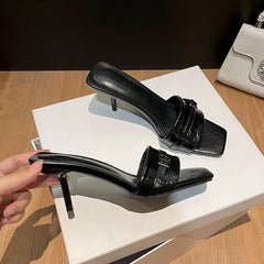LBSFY  -Spring New Women Slipper Fashion Narrow Band Ladies Elegant Sandal Shoes Thin High Heel Dress Slip On Flip Flop