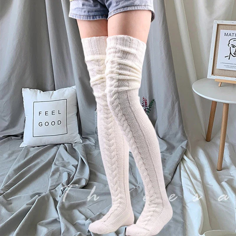 Lbsfy Cute Long Socks Lolita Leg Warmer Knitted Woollen Foot Warmer Stockings Autumn Winter Woman Knee-High Socks Leisure Loose Socks