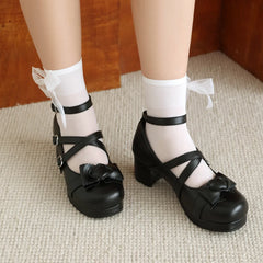 LBSFY  - Plus Size 34-48 Women Lolita Cosplay Shoes Girls Sweet Bows Heart-Shaped Buckle Platform Cross Strap Block Heel Mary Jane Pumps