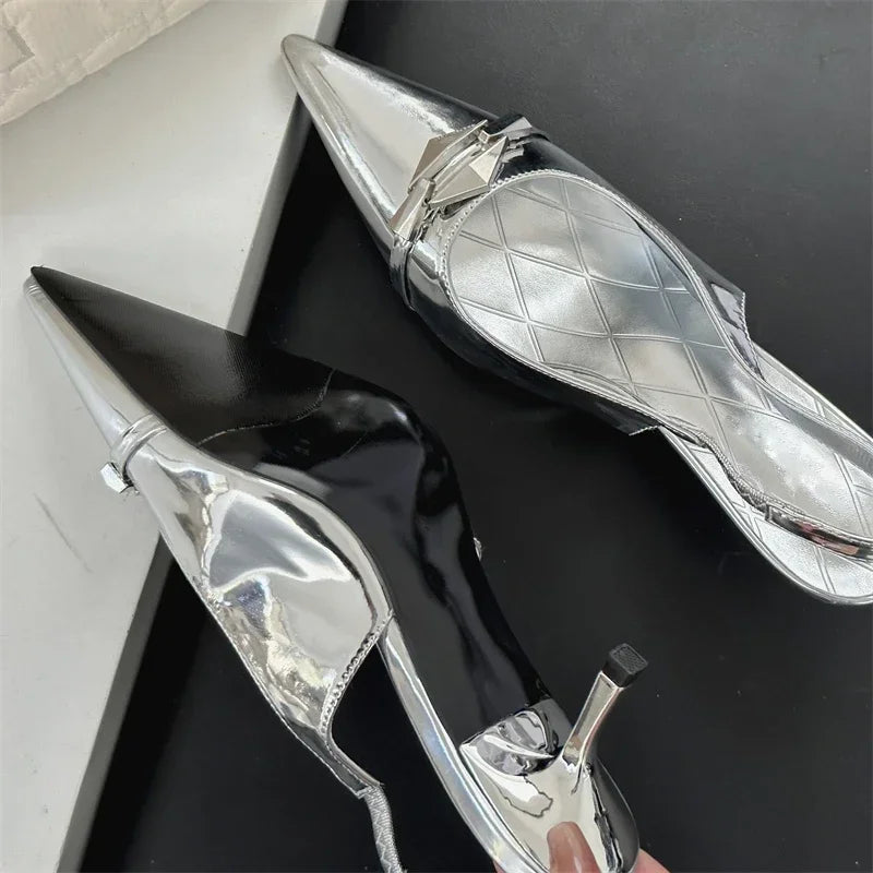 LBSFY -Spring New Fashion Slingbacks Pointed Toe Women Pumps Thin Low Heels Banquet Prom Mules Shoes Zapatos De Mujer