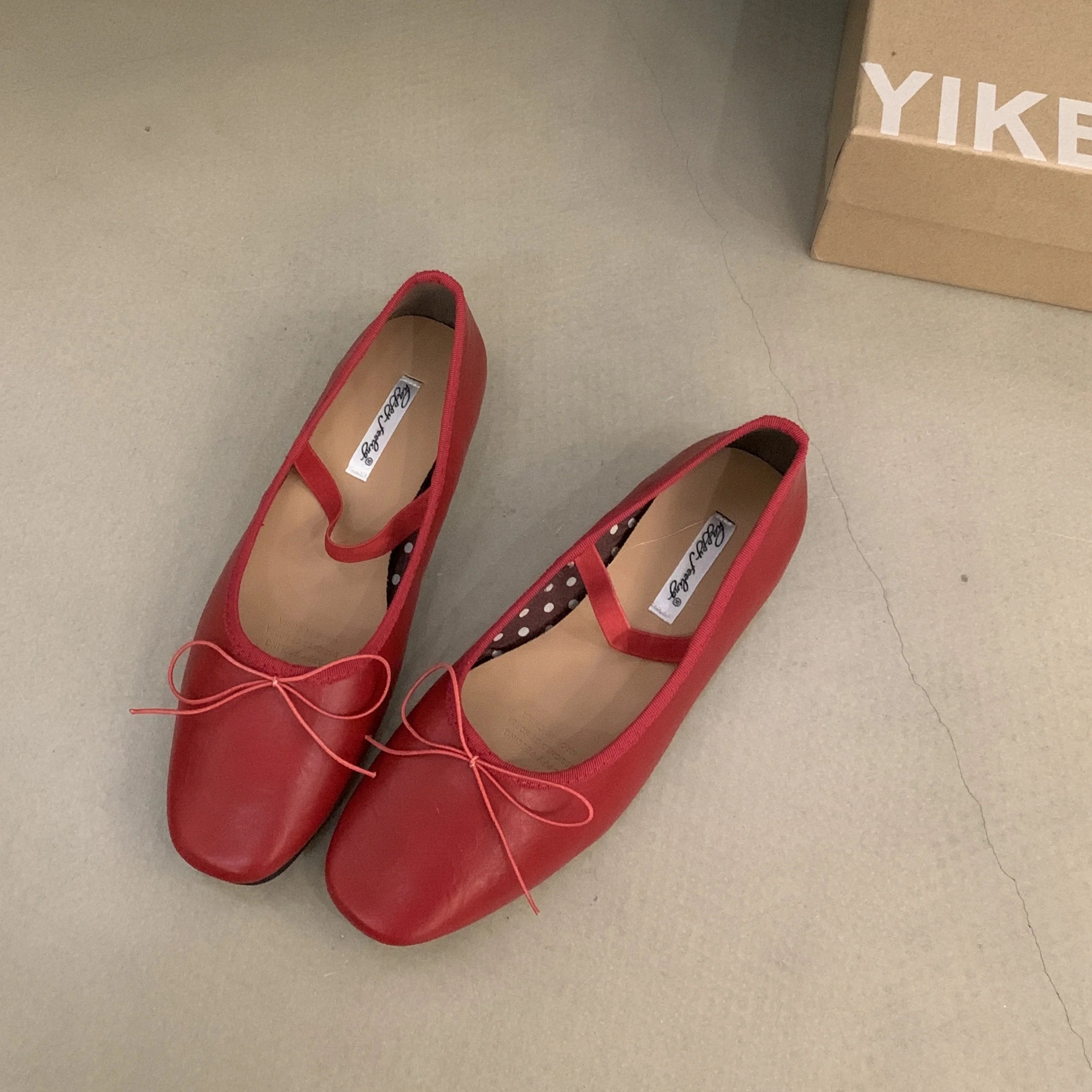 LBSFY -Women Flat Ballet Shoes Female New Bow Band Retro Shallow Mouth Women's Shoes Soft Ballet Shoes Size 39-40 Mujer