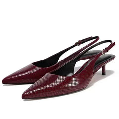LBSFY  -  Luxury Designer Serpentine Leather Low Heeled Slingbacks Women Pumps Sexy Pointed Toe Heels 2025 Summer Sandals Zapatos De Mujer
