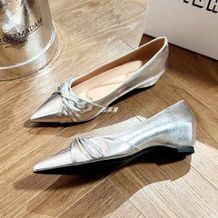 LBSFY -New Fashion Women Flats Pointed Shoes for Women Apricot Leather Casual Loafers Slip on Moccasins Large Size Flat Shoes for Women