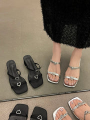 LBSFY  -  Slippers Women's Shoes 2024 Summer New Open Toe Thick Heel Love Shining Diamond Sandals