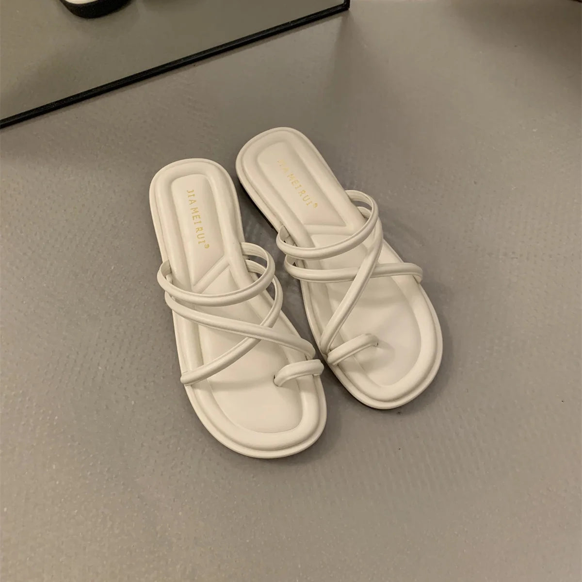 LBSFY -Summer Women Slippers Shoes Low Round Heel Narrow Band Gladiator Casual Sandal Ladies Casual Outdoor Beach Slides