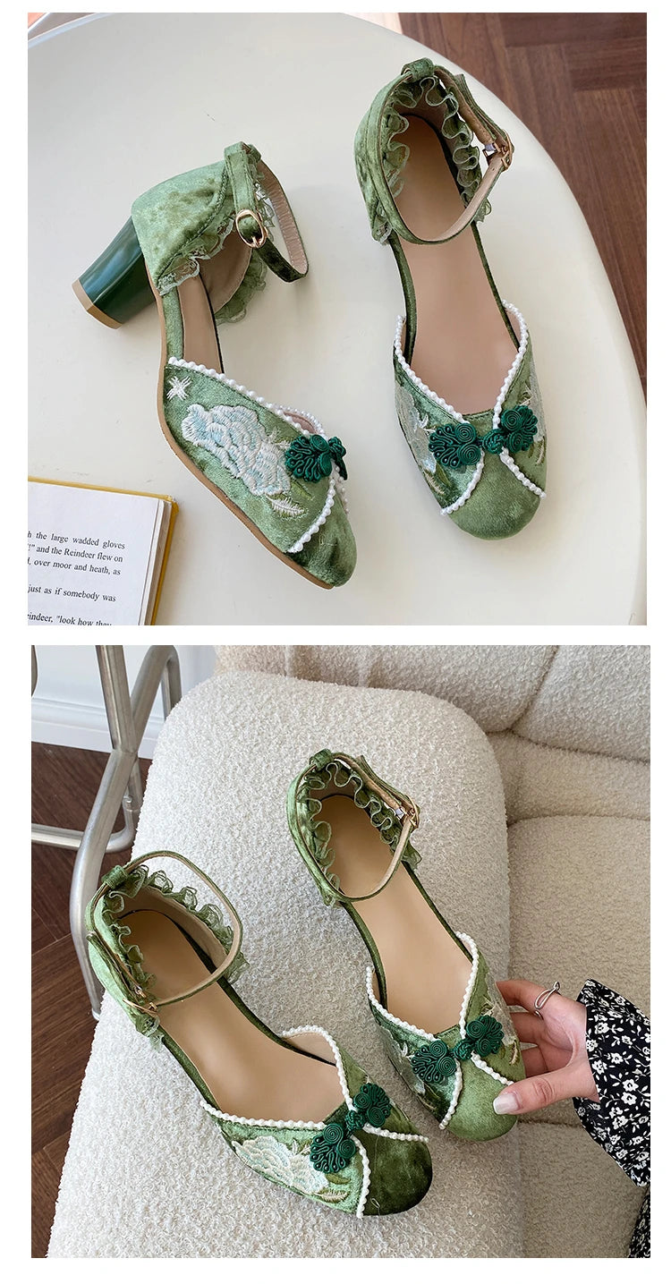 LBSFY -New Women Dress Shoes High Heels Mary Janes Shoes Denim Pumps Ankle Strap Ladies Shoe Office Zapatos Mujer