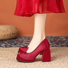 LBSFY  -   Women High Heels Lolita Shoes Platforms Block Heel Ballerinas Zapatos Mujer Satin Pumps